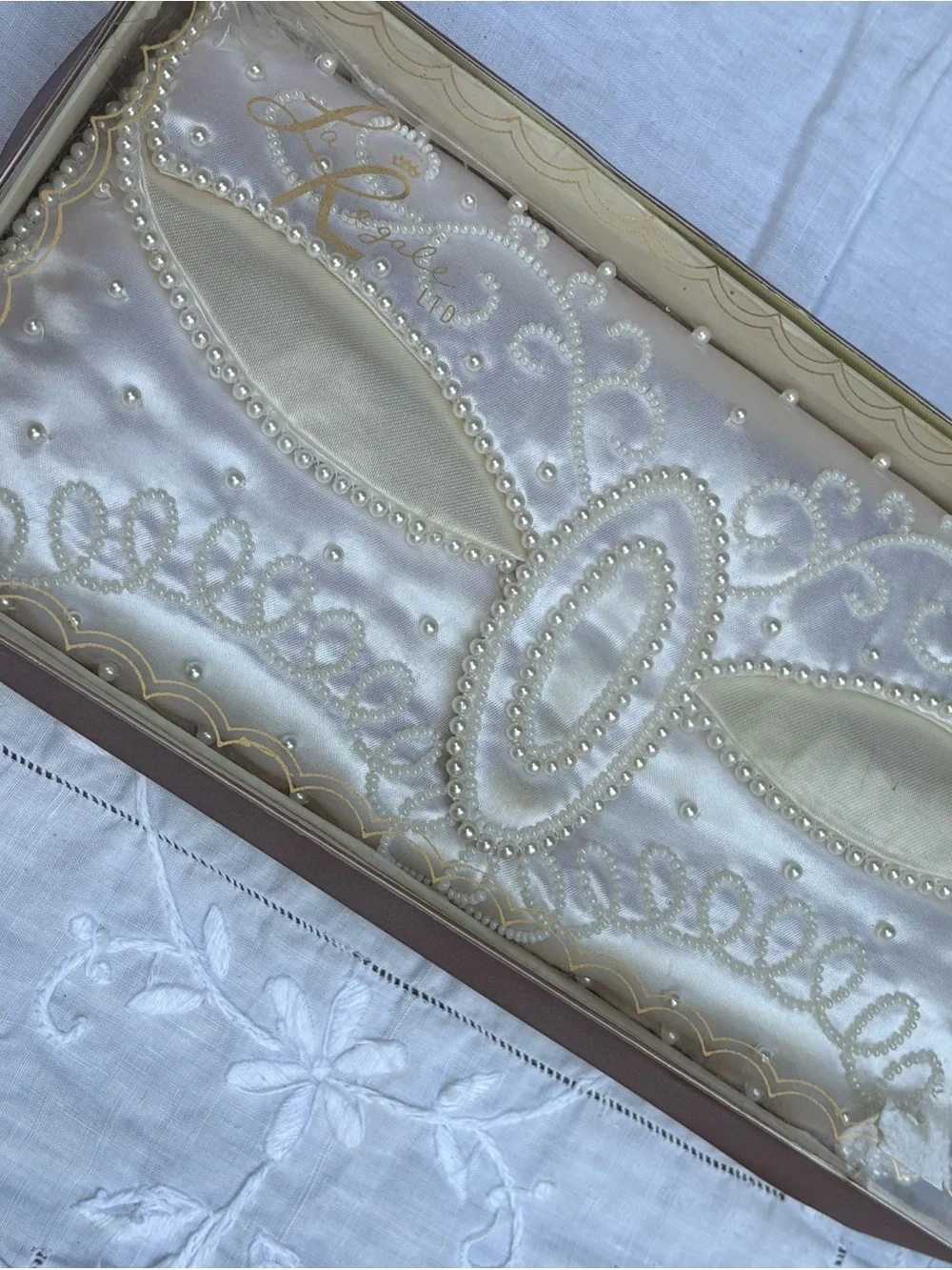 Vintage La Regale Bridal Clutch with Pearls  Flaw